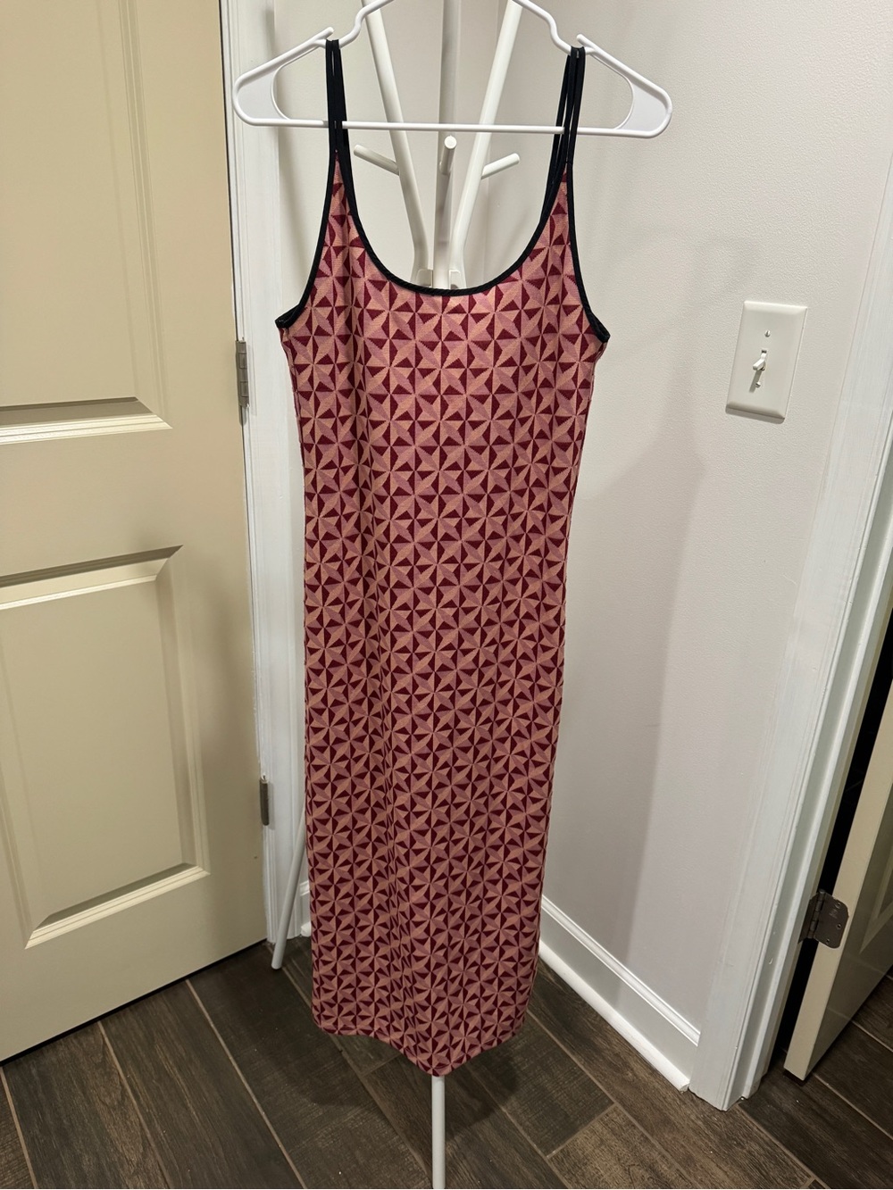 Zara Pink Geometric Spaghetti Strap Maxi Dress with Black Trim